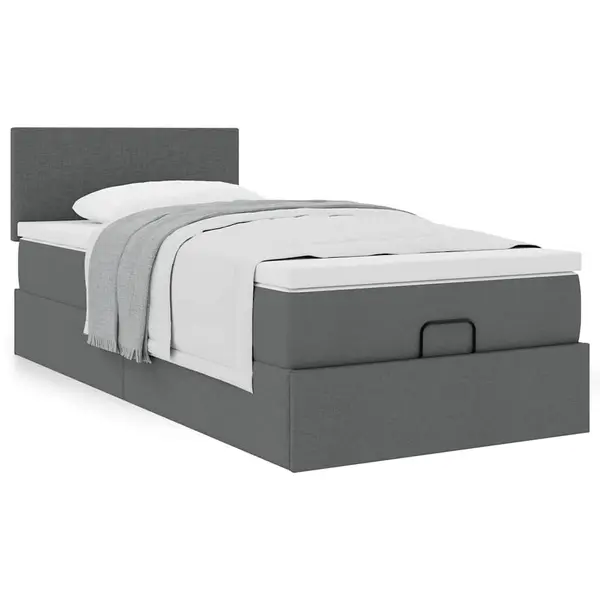 Gossi cadru pat otoman cu saltea tesatura gri inchis 90x200 cm