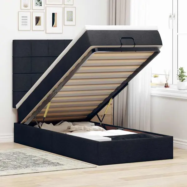 Gossi cadru pat otoman cu saltea tesatura neagra 90x200cm