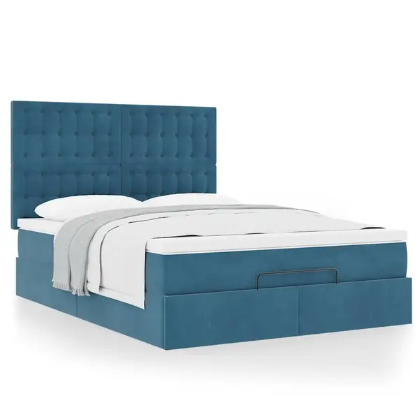 Gossi cadru pat otoman cu saltele albastru inchis 140x190cm catifea