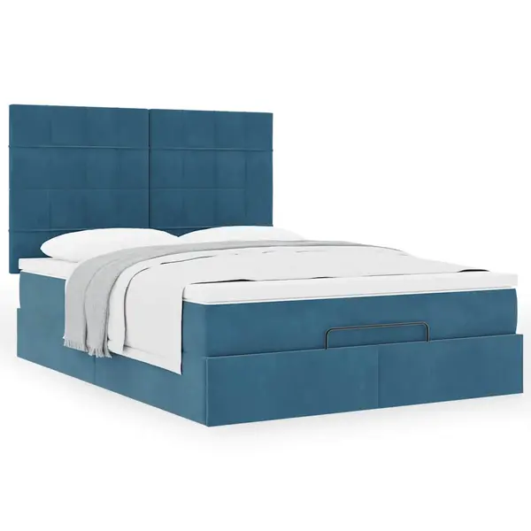 Gossi cadru pat otoman cu saltele albastru inchis 140x190cm catifea