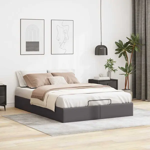 Gossi cadru pat otoman fara saltea gri 140x200 cm piele artificiala