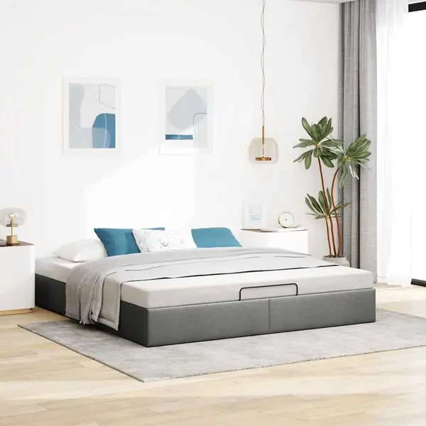 Gossi cadru pat otoman fara saltea gri inchis 180x200 cm tesatura