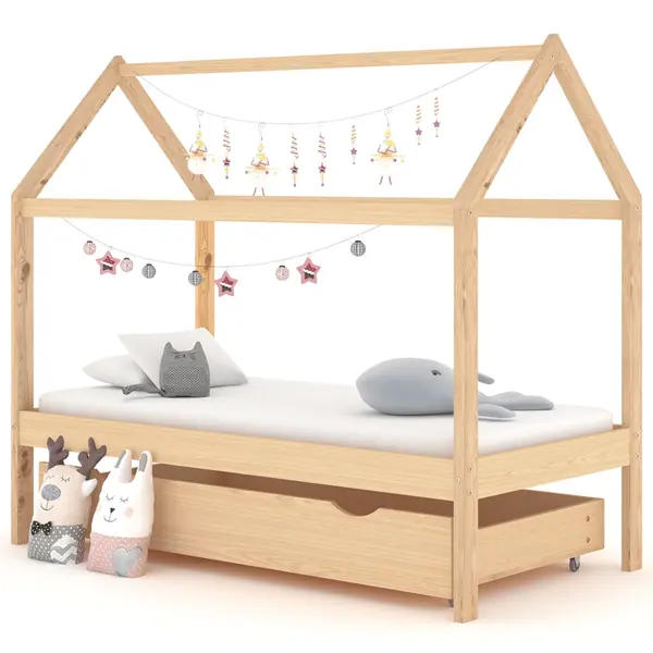 Gossi cadru pat pentru copii, cu un sertar, 80x160 cm, lemn masiv pin