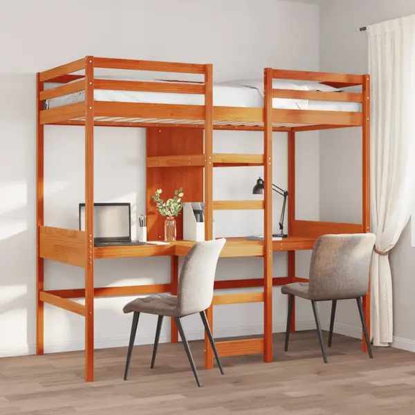 Gossi cadru pat supraetajat fara saltea maro 90x190 cm lemn masiv pin