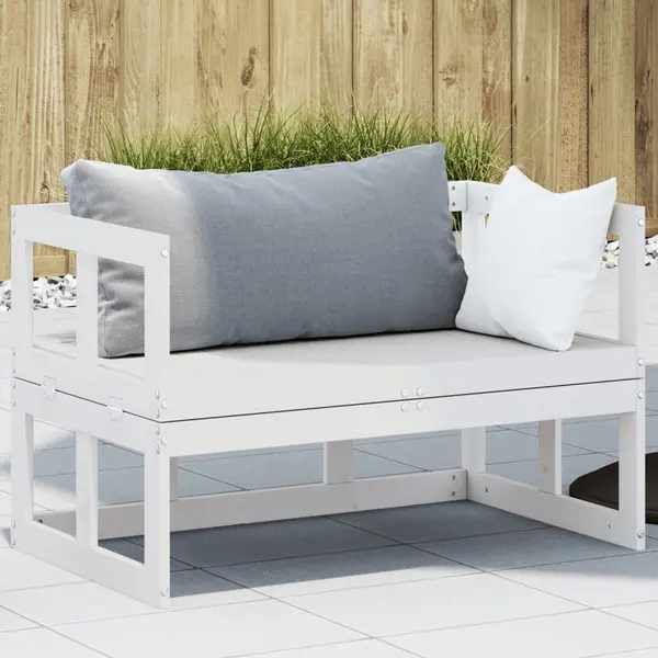 Gossi canapea bancheta extensibila de gradina, alb, lemn masiv de pin