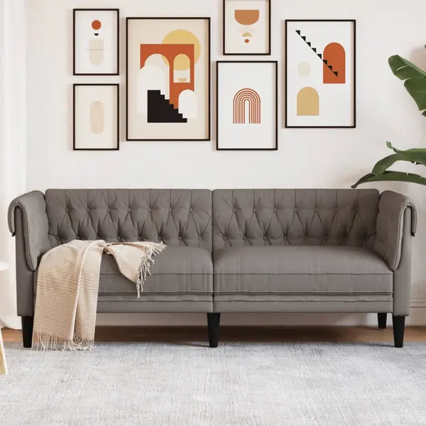 Gossi canapea chesterfield cu 3 locuri, gri taupe, material textil
