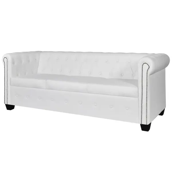Gossi canapea chesterfield cu 3 locuri, piele artificiala, alb