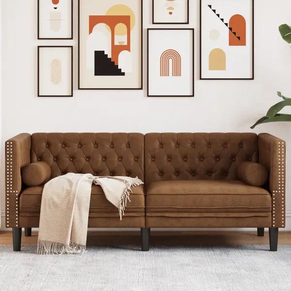 Gossi canapea chesterfield cu perne/2 locuri maro piele intoarsa eco.