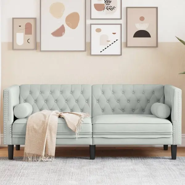Gossi canapea chesterfield cu pernute/2 locuri, gri deschis, catifea