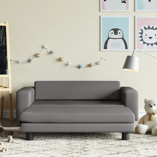 Gossi canapea copii cu taburet gri 100x50x30cm piele ecologica