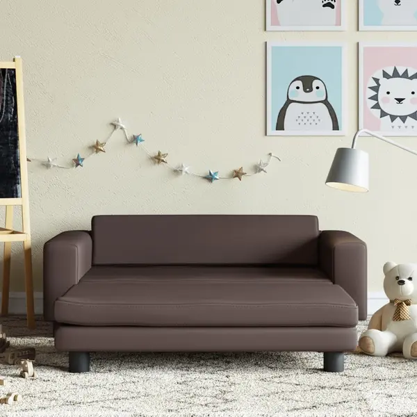 Gossi canapea copii cu taburet maro 100x50x30cm piele ecologica