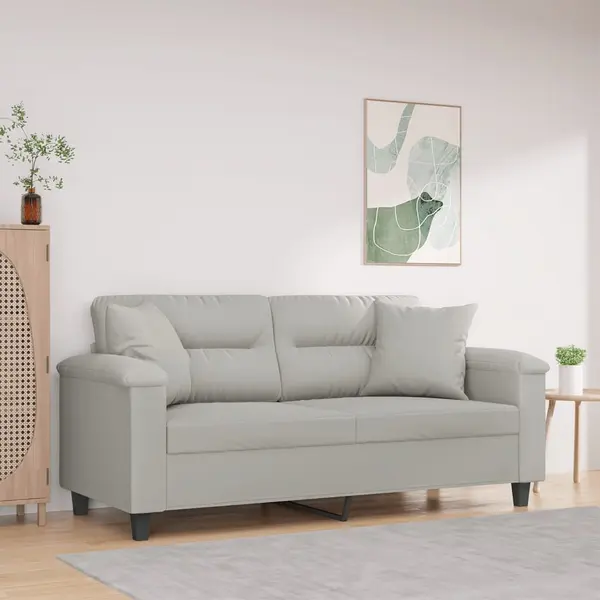 Gossi canapea cu 2 locuri, cu perne, gri deschis, 140 cm, microfibra