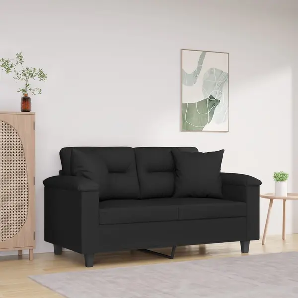 Gossi canapea cu 2 locuri, cu perne, negru, 120 cm, microfibra