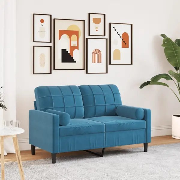 Gossi canapea cu 2 locuri cu pernute, albastru, 120 cm, catifea
