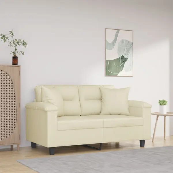 Gossi canapea cu 2 locuri cu pernute, crem, 120 cm, piele ecologica