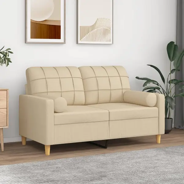Gossi canapea cu 2 locuri cu pernute, crem, 120 cm, textil