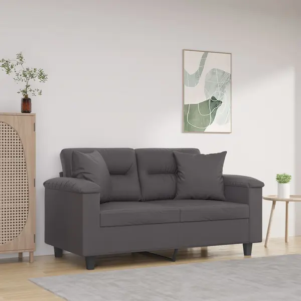 Gossi canapea cu 2 locuri cu pernute, gri, 120 cm, piele ecologica