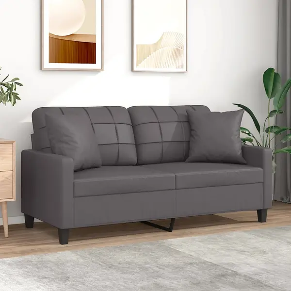 Gossi canapea cu 2 locuri cu pernute, gri, 140 cm, piele ecologica