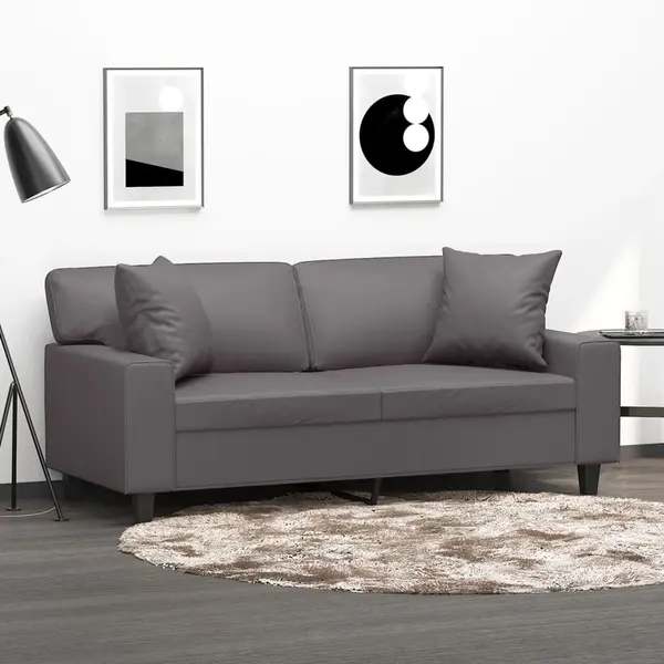 Gossi canapea cu 2 locuri cu pernute, gri, 140 cm, piele ecologica