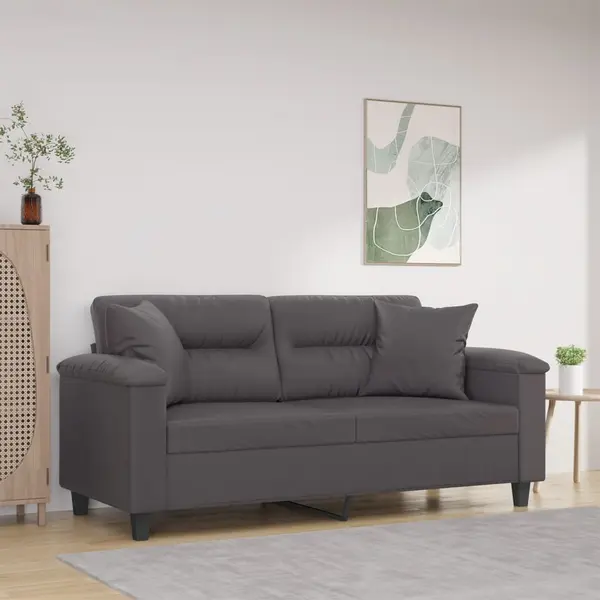Gossi canapea cu 2 locuri cu pernute, gri, 140 cm, piele ecologica