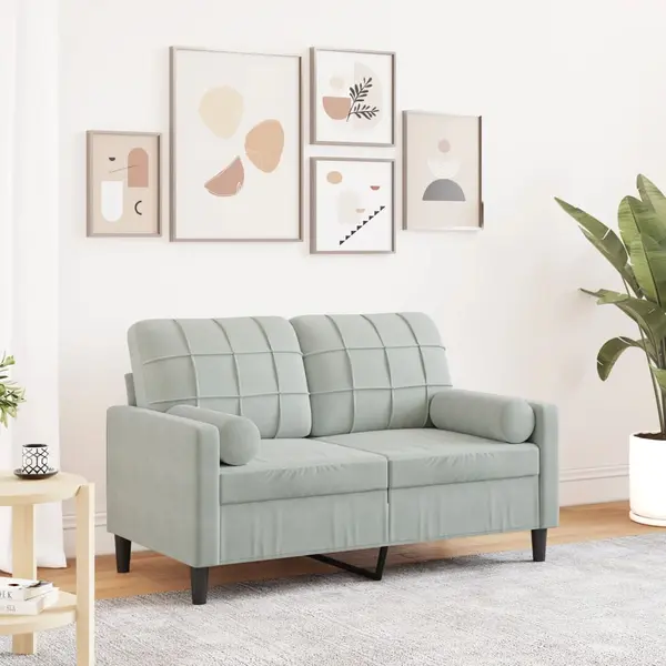 Gossi canapea cu 2 locuri cu pernute, gri deschis, 120 cm, catifea