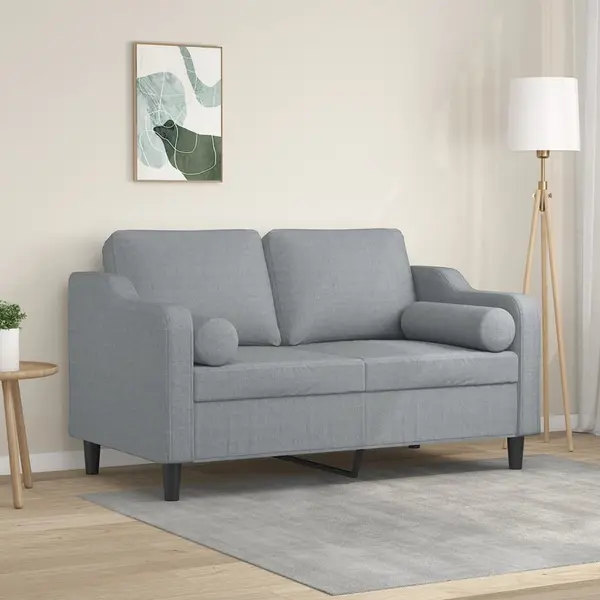 Gossi canapea cu 2 locuri cu pernute, gri deschis, 120 cm, textil