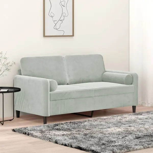 Gossi canapea cu 2 locuri cu pernute, gri deschis, 140 cm, catifea