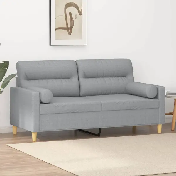 Gossi canapea cu 2 locuri cu pernute, gri deschis, 140 cm, textil