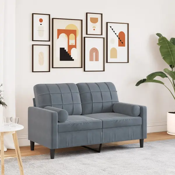 Gossi canapea cu 2 locuri cu pernute, gri inchis, 120 cm, catifea