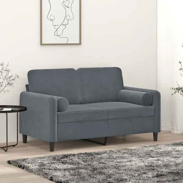Gossi canapea cu 2 locuri cu pernute, gri inchis, 120 cm, catifea