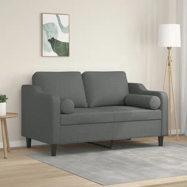 Gossi canapea cu 2 locuri cu pernute, gri inchis, 120 cm, textil