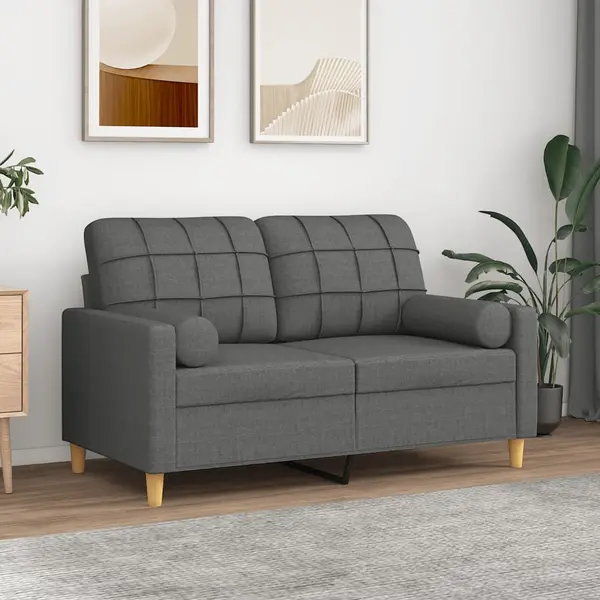 Gossi canapea cu 2 locuri cu pernute, gri inchis, 120 cm, textil