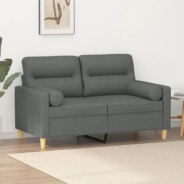 Gossi canapea cu 2 locuri cu pernute, gri inchis, 120 cm, textil