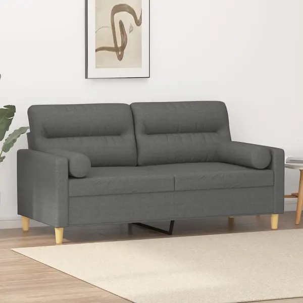 Gossi canapea cu 2 locuri cu pernute, gri inchis, 140 cm, textil