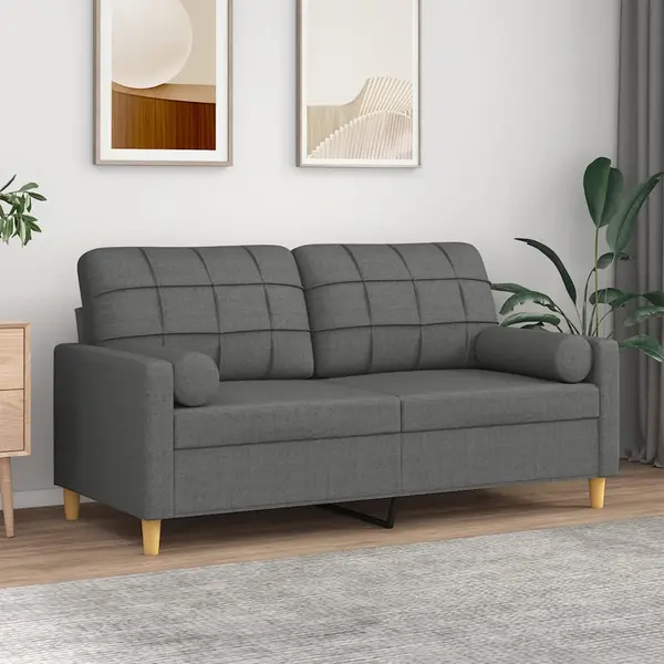 Gossi canapea cu 2 locuri cu pernute, gri inchis, 140 cm, textil