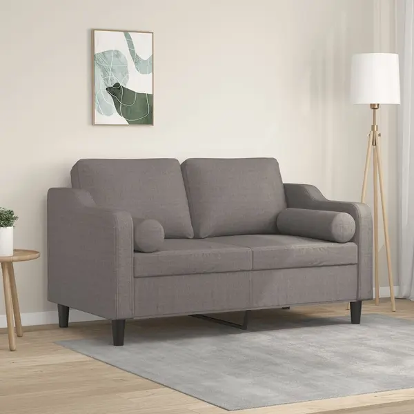 Gossi canapea cu 2 locuri cu pernute, gri taupe, 120 cm, textil