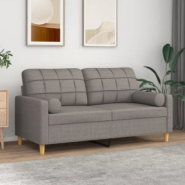 Gossi canapea cu 2 locuri cu pernute, gri taupe, 140 cm, textil