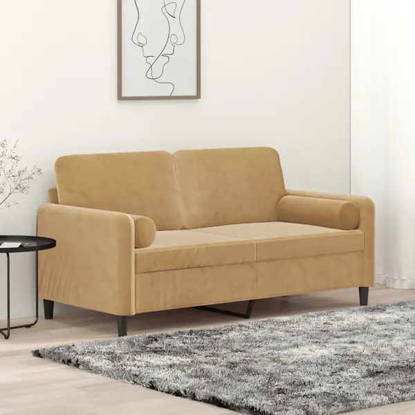 Gossi canapea cu 2 locuri cu pernute, maro, 140 cm, catifea