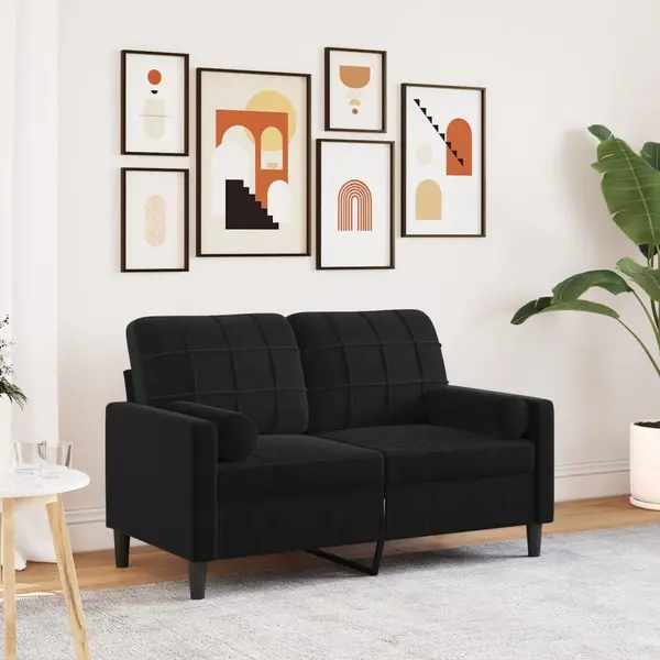 Gossi canapea cu 2 locuri cu pernute, negru, 120 cm, catifea