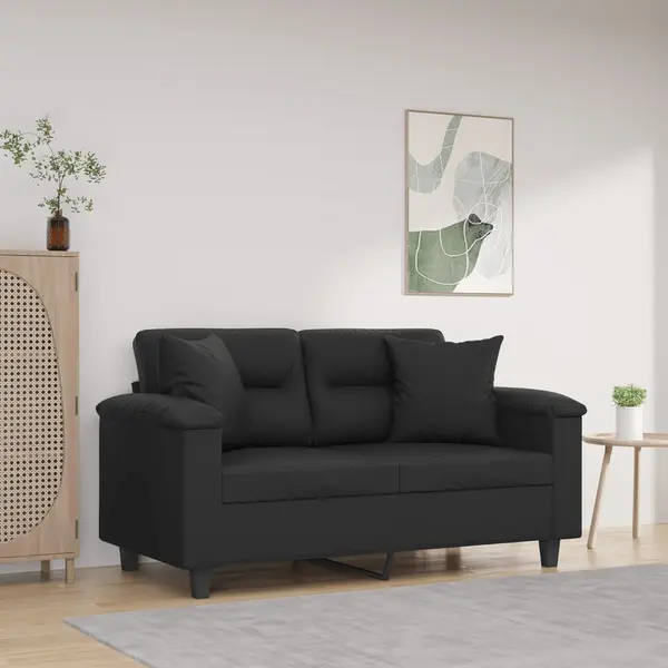 Gossi canapea cu 2 locuri cu pernute, negru, 120 cm, piele ecologica