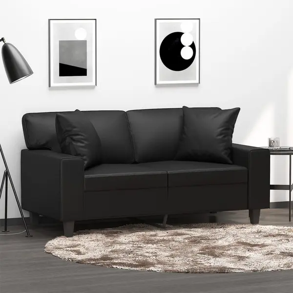 Gossi canapea cu 2 locuri cu pernute, negru, 120 cm, piele ecologica