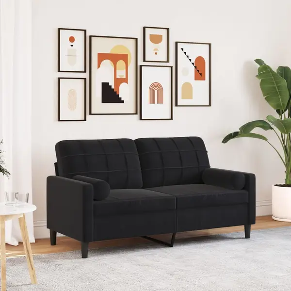 Gossi canapea cu 2 locuri cu pernute, negru, 140 cm, catifea