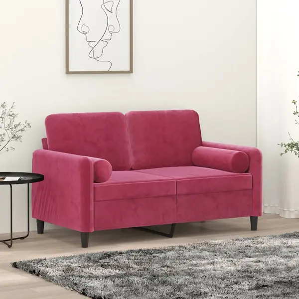 Gossi canapea cu 2 locuri cu pernute, rosu vin, 120 cm, catifea