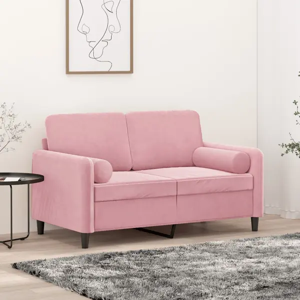Gossi canapea cu 2 locuri cu pernute, roz, 120 cm, catifea