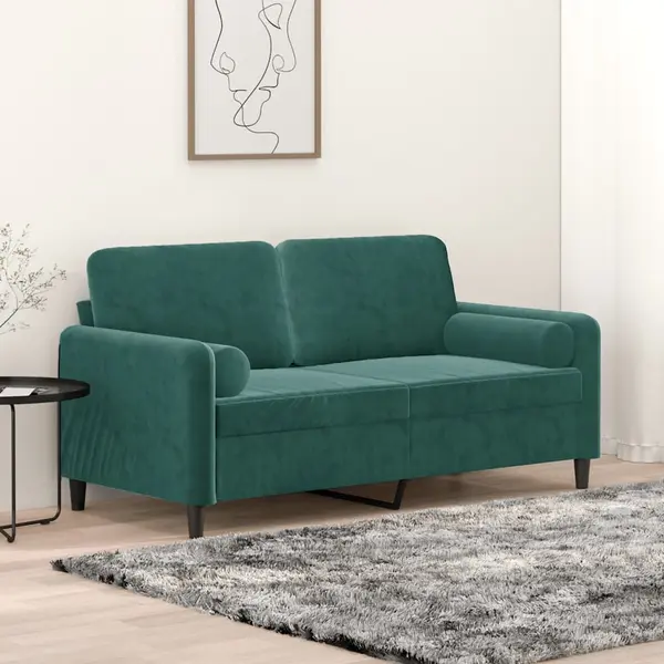 Gossi canapea cu 2 locuri cu pernute, verde inchis, 140 cm, catifea
