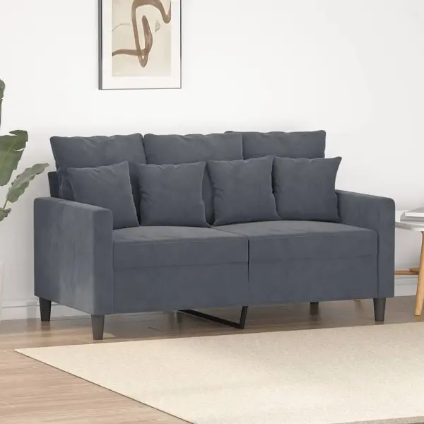Gossi canapea cu 2 locuri, gri inchis, 120 cm, catifea