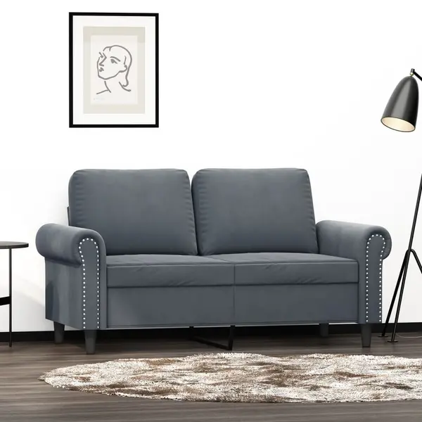 Gossi canapea cu 2 locuri, gri inchis, 120 cm, catifea