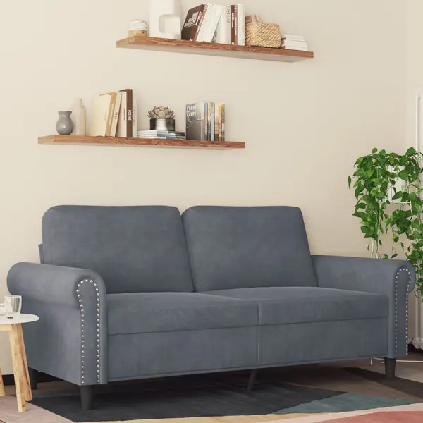 Gossi canapea cu 2 locuri, gri inchis, 140 cm, catifea