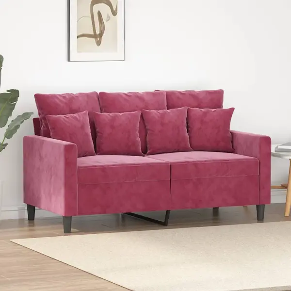 Gossi canapea cu 2 locuri, rosu vin, 120 cm, catifea