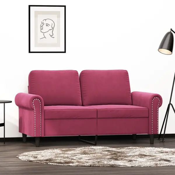 Gossi canapea cu 2 locuri, rosu vin, 120 cm, catifea